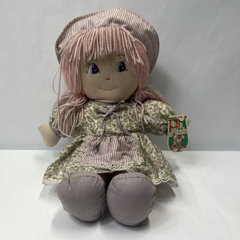 Vintage Plush Doll 1992 New With Tags‎ Pink Hair Floral Dress.  PA 3305. Rare!
